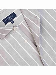 Germirli Gri Kalın Çizgili Nevapas Lapel Yaka Lyocell Keten Gömlek