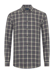 Germirli Gri Lacivert Ekoseli Flanel Düğmeli Yaka Tailor Fit Pamuk Gömlek 