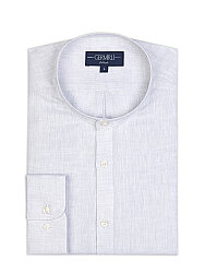 Germirli Gri Rengi Hakim Yaka Tailor Fit Keten Gömlek