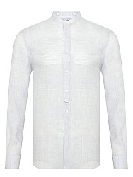 Germirli Gri Rengi Hakim Yaka Tailor Fit Keten Gömlek 