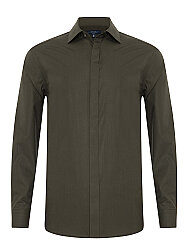 Germirli Haki Fitted Poplin Klasik Yaka Gizli Pat Tailor Fit Pamuk Gömlek