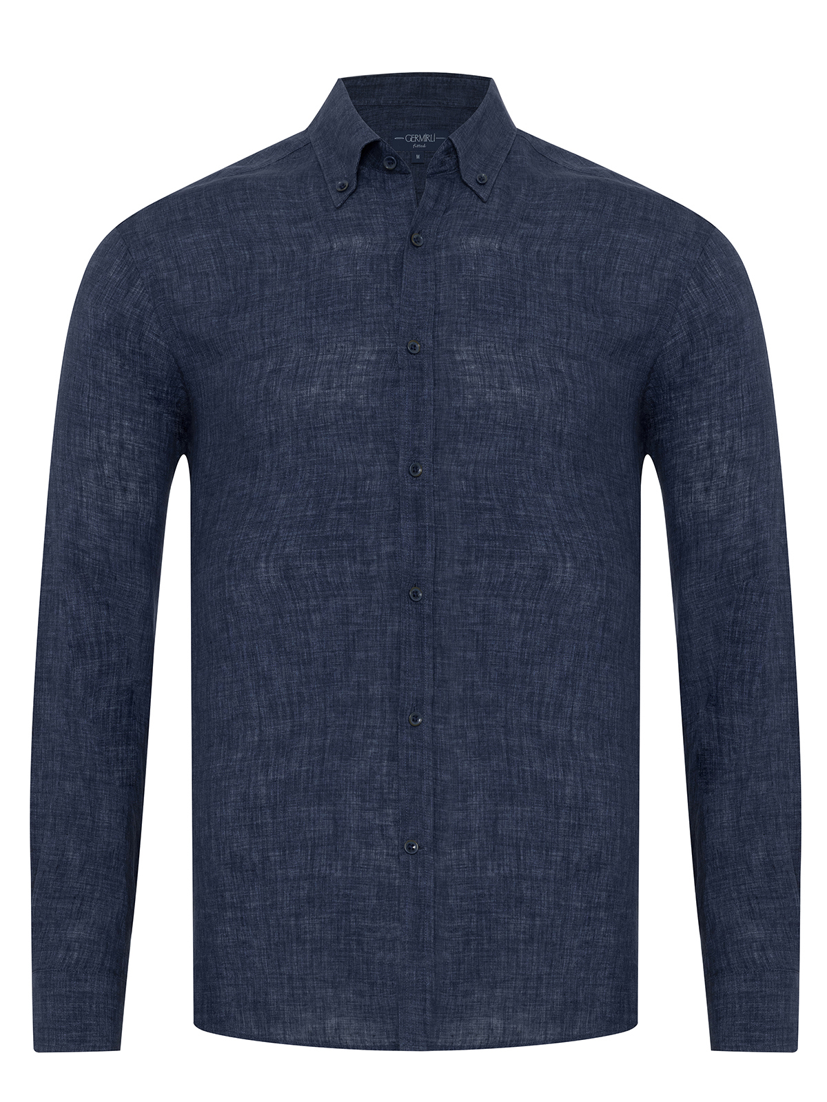 Germirli Indigo Lacivert Delave Keten Düğmeli Yaka Tailor Fit Gömlek - Germirli 