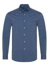 Germirli İndigo Mavi Düğmeli Yaka Cepli Tailor Fit Spor Oxford Erkek Gömlek 