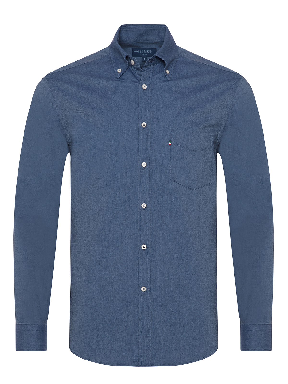 Germirli - Germirli İndigo Mavi Düğmeli Yaka Cepli Tailor Fit Spor Oxford Erkek Gömlek
