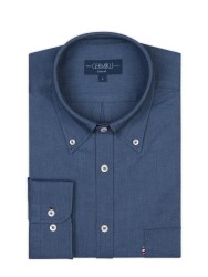 Germirli - Germirli İndigo Mavi Düğmeli Yaka Cepli Tailor Fit Spor Oxford Erkek Gömlek (1)