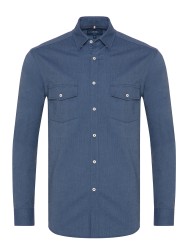 Germirli - Germirli İndigo Mavi Gizli Düğmeli Yaka Kapak Cepli Tailor Fit Spor Oxford Erkek Gömlek