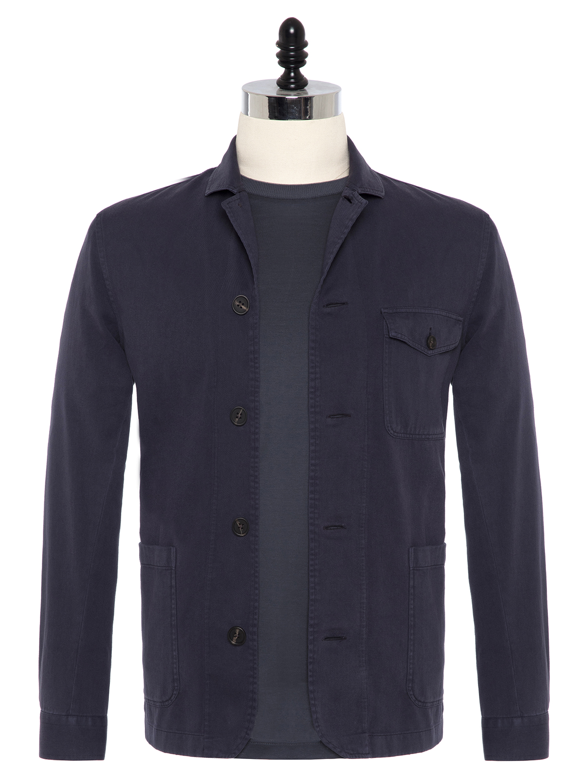 Germirli - Germirli İndigo Mavi Twill Vintage Tailor Fit Ceket Gömlek