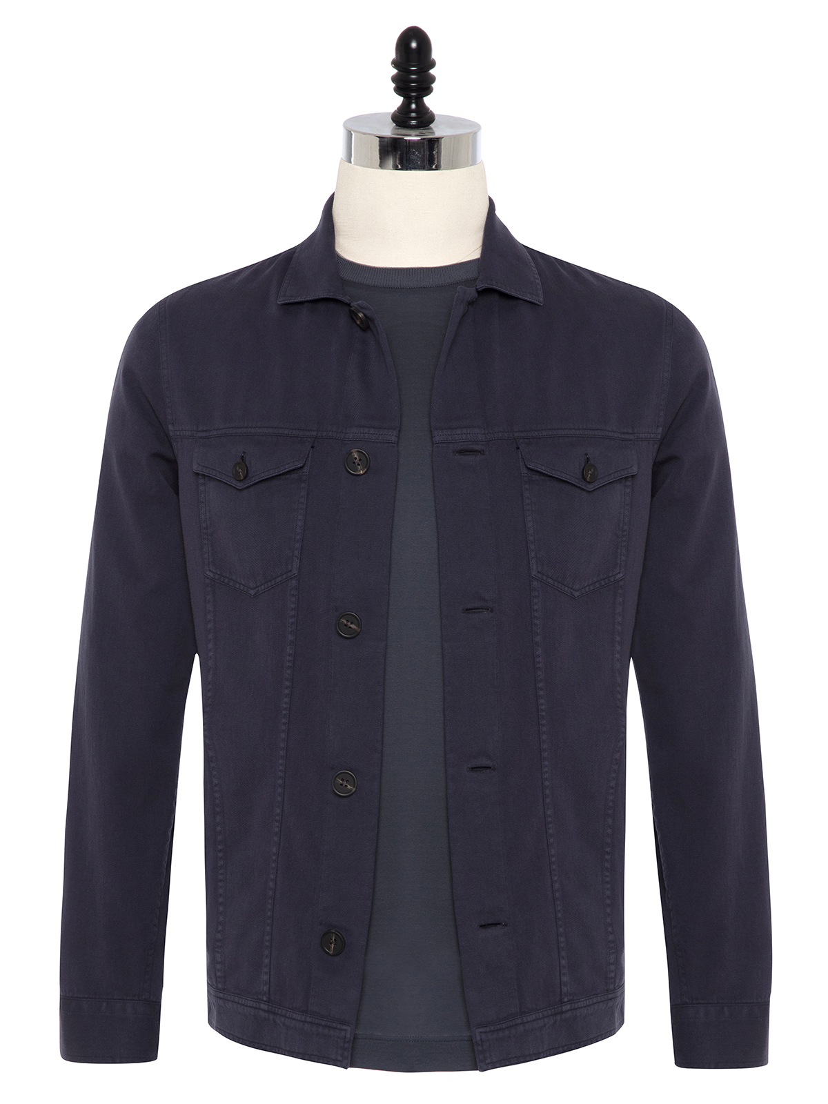 Germirli - Germirli İndigo Mavi Twill Yandan Cepli Vintage Tailor Fit Ceket Gömlek