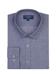 Germirli Indigo Rengi Flanel Tailor Fit Soft Yaka Pamuk Gömlek 