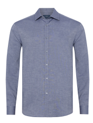 Germirli Indigo Rengi Flanel Tailor Fit Soft Yaka Pamuk Gömlek 