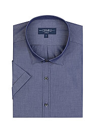 Germirli Indigo Soft Yaka Tailor Fit Kısa Kollu Pamuk Gömlek