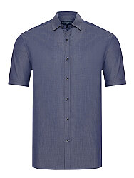 Germirli Indigo Soft Yaka Tailor Fit Kısa Kollu Pamuk Gömlek