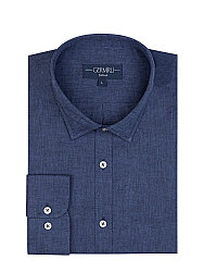 Germirli Indigo Soft Yaka Tailor Fit Pamuk Keten Gömlek
