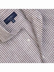 Germirli Kahve Beyaz Çizgili Nevapas Lapel Yaka Keten Gömlek