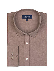 Germirli Kahve Soft Yaka Tailor Fit Pamuk Keten Gömlek