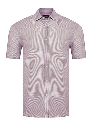 Germirli Kahverengi Soft Yaka Tailor Fit Kısa Kollu Pamuk Keten Gömlek 