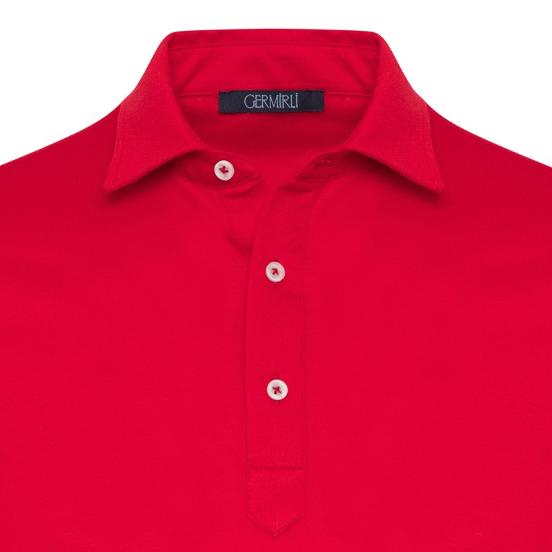 Germirli - Germirli Kırmızı Piquet Gömlek Yaka Regular Fit Merserize Tişört (1)