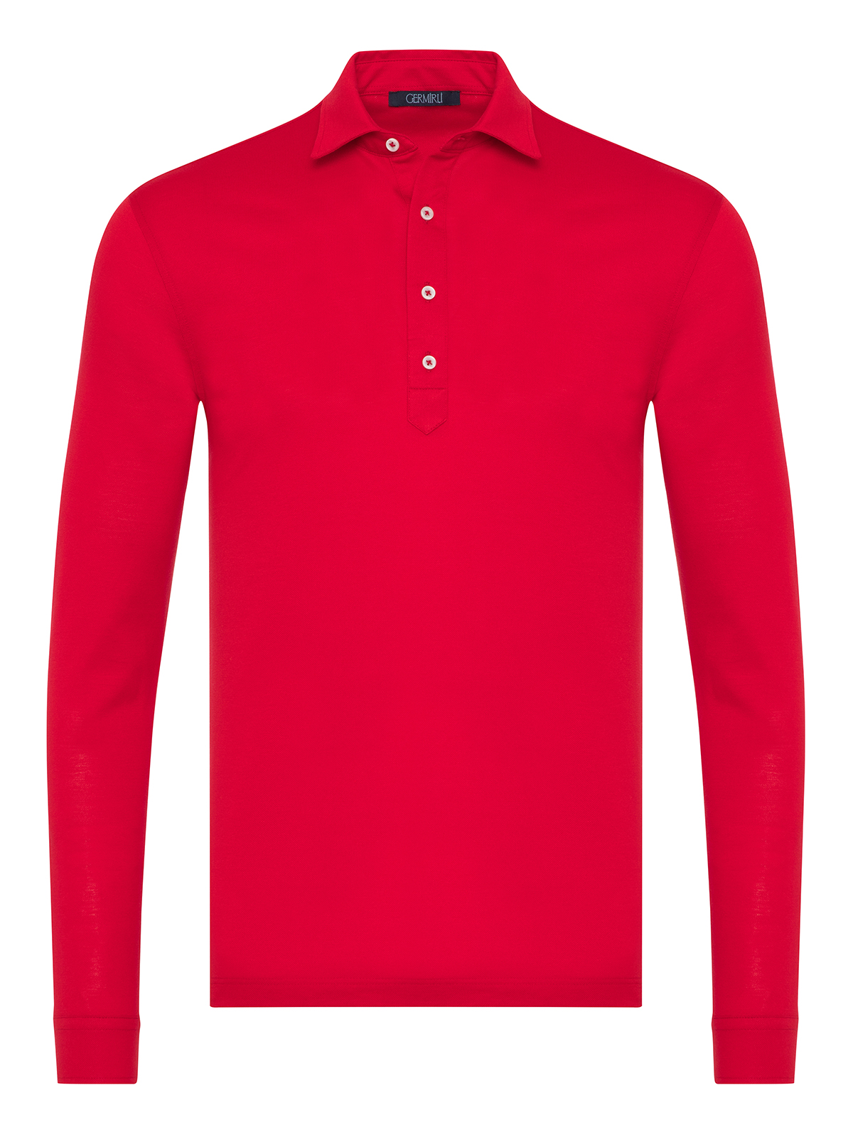 Germirli - Germirli Kırmızı Piquet Gömlek Yaka Regular Fit Merserize Uzun Kollu Tişört