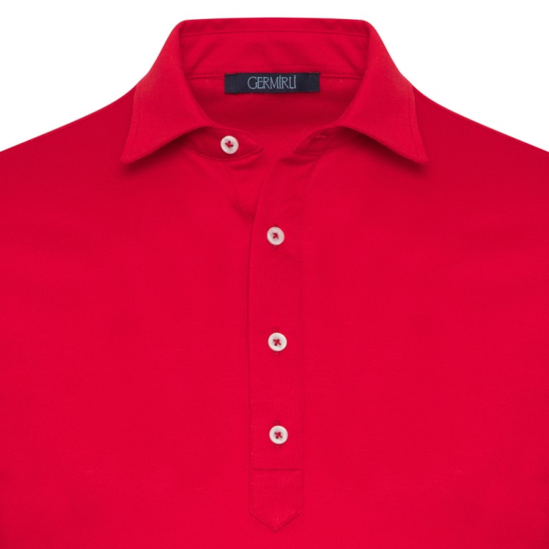 Germirli - Germirli Kırmızı Piquet Gömlek Yaka Regular Fit Merserize Uzun Kollu Tişört (1)