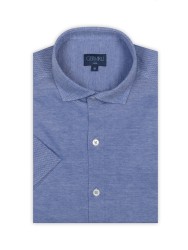 Germirli - Germirli Koyu Mavi Klasik Yaka Örme Kısa Kollu Slim Fit Gömlek (1)