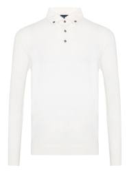 Germirli Krem Rengi Düğmeli Gömlek Yaka Regular Fit Extra Fine Yün Triko 