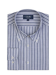 Germirli Lacivert Beyaz Çizgili Exclusive Düğmeli Yaka Tailor Fit Pamuk Gömlek