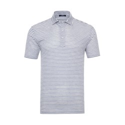 Germirli - Germirli Lacivert Beyaz Çizgili Gömlek Yaka Polo Tailor Fit T-Shirt