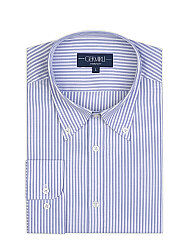 Germirli Lacivert Çizgili Exclusive Düğmeli Yaka Tailor Fit Pamuk Gömlek