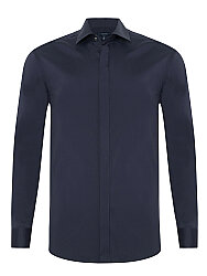 Germirli Lacivert Fitted Poplin Klasik Yaka Gizli Pat Tailor Fit Pamuk Gömlek