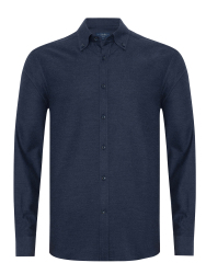 Germirli Lacivert Flanel Düğmeli Yaka Tailor Fit Pamuk Gömlek 