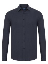 Germirli Lacivert Flanel Tailor Fit Soft Yaka Pamuk Yün Gömlek 