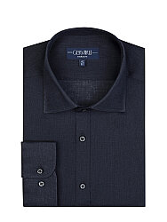 Germirli Lacivert Klasik Yaka Exclusive Tailor Fit Saf Keten Gömlek