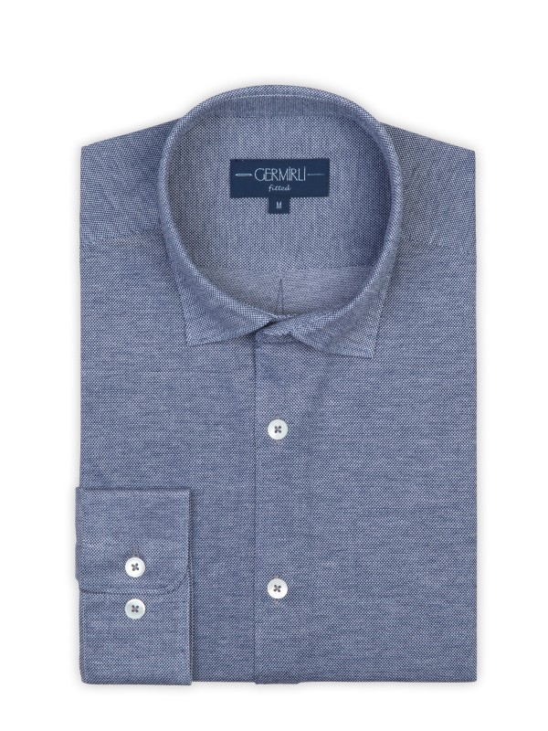 Germirli - Germirli Navy Soft Collar Jersey Tailor Fit Shirt (1)