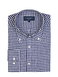 Germirli Lacivert Piti Kareli Düğmeli Yaka Tailor Fit Keten Gömlek