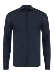 Germirli Lacivert Soft Yaka Tailor Fit Keten Gömlek 
