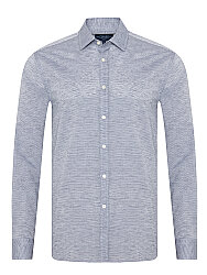 Germirli Lacivert Soft Yaka Tailor Fit Pamuk Keten Gömlek