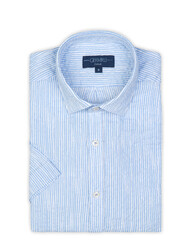 Germirli - Germirli Mavi Beyaz Çizgili Seersucker Kısa Kollu Tailor Fit Gömlek (1)