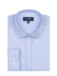 Germirli Mavi Gizli Pat Tailor Fit Klasik Yaka Pamuk Elastan Gömlek 