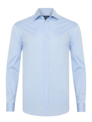 Germirli Mavi Gizli Pat Tailor Fit Klasik Yaka Pamuk Elastan Gömlek 