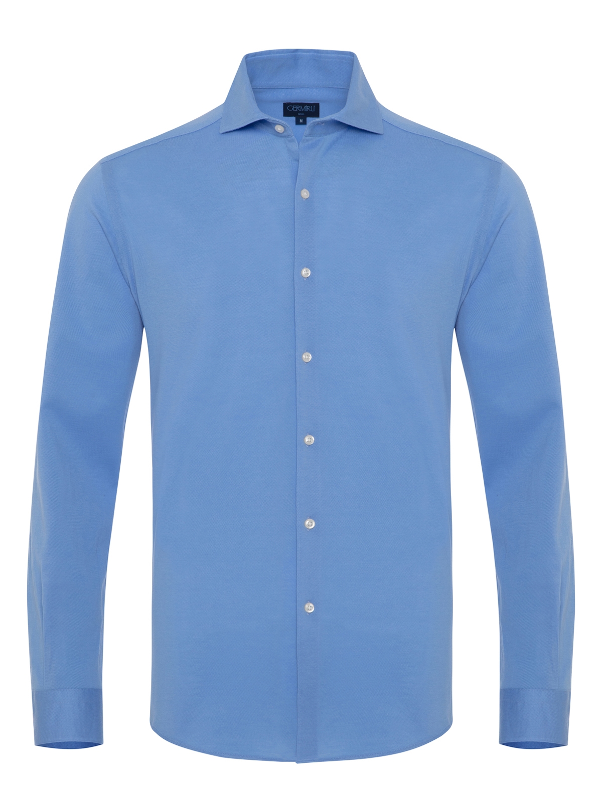 Germirli - Germirli Mavi Italyan Yaka Örme Slim Fit Gömlek