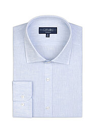 Germirli Mavi Klasik Yaka Exclusive Tailor Fit Saf Keten Gömlek