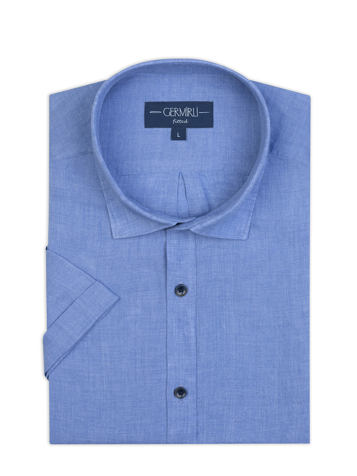 Germirli Mavi Soft Yaka Tailor Fit Kısa Kol Keten Gömlek - Germirli 