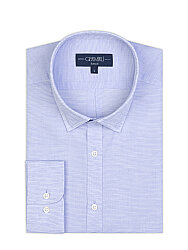 Germirli Mavi Soft Yaka Tailor Fit Pamuk Keten Gömlek