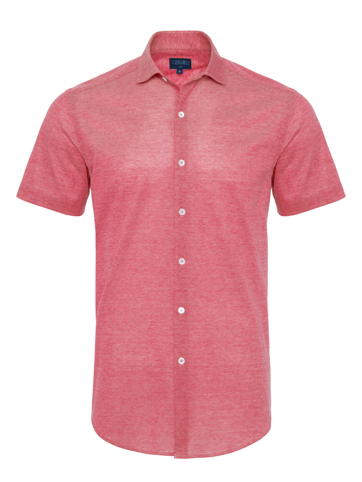 Germirli - Germirli Coral Red Soft Collar Jersey Short Sleeve Slim Fit Shirt