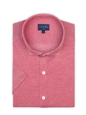 Germirli - Germirli Coral Red Soft Collar Jersey Short Sleeve Slim Fit Shirt (1)