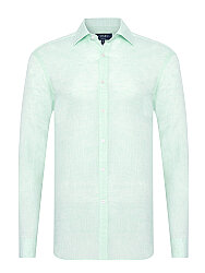 Germirli Mint Yeşili Soft Yaka Tailor Fit Saf Keten Gömlek