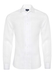 Germirli - Germirli Nevapaş Tek Parça Yaka Beyaz Keten Tailor Fit Gömlek