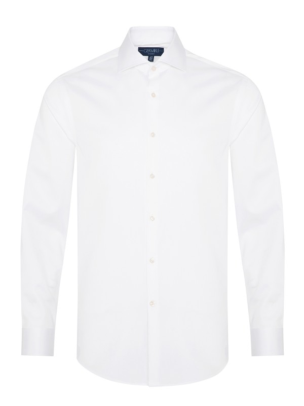 Germirli Non Iron Beyaz Saten Tailor Fit İtalyan Yaka Gömlek