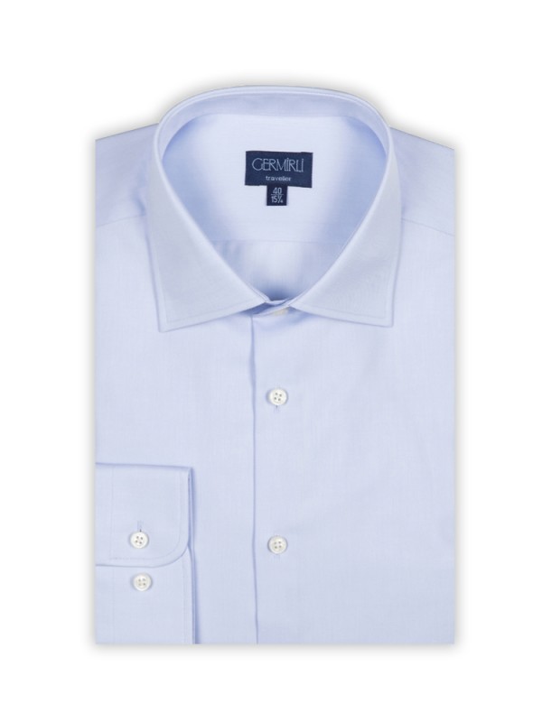 Germirli - Germirli Non Iron Blue Twill Semi Spread Tailor Fit Journey Shirt (1)