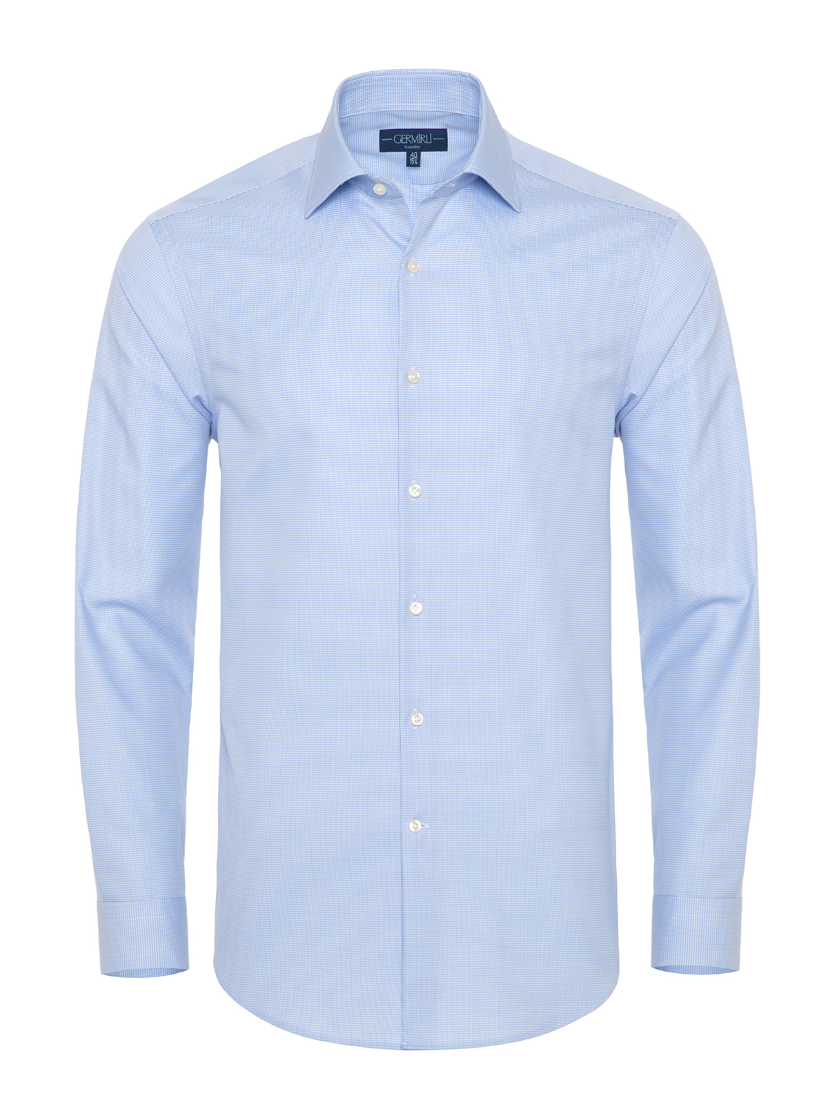 Germirli - Germirli Non Iron Mavi Beyaz Micro Desenli Klasik Yaka Tailor Fit Journey Gömlek